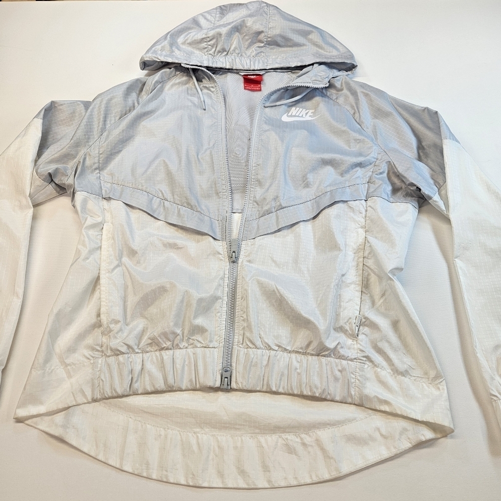 Nike Women's Windbreaker Hooded Jacket White/Gray SIZE Medium